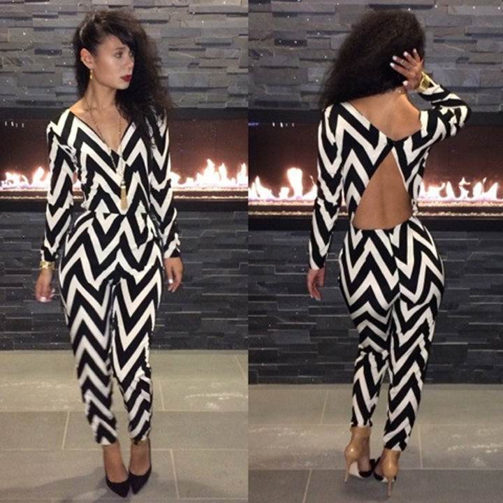 F2252    Zebra Print Bodycon Jumpsuit